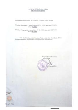 Surat dari Panwaslu Kota Yogyakarta untuk Ketua Panwaslu Provinsi DIY perihal Usulan Pemberhentia...