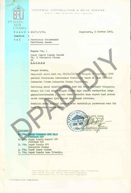 Surat dari Direktur utama PT. Bayu Adji Utama, Ny. Sri Amindiyah Hastuti kepada Bupati Sleman ten...
