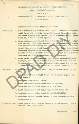Surat Keputusan Gubernur Kepala DIY no. 03/ PRONA/ 1986-1987 tanggal 19 Agustus 1986 tentang pemb...