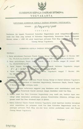 Surat Keputusan Gubernur Kepala DIY No. 19/Idz/KPTS/1988 tentang pemberian ijin kepada Pemerintah...