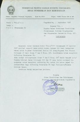 Surat dari Kepala Dinas Pendidikan dan Kebudayaan Provinsi Daerah Istimewa Yogyakarta kepada Kepa...