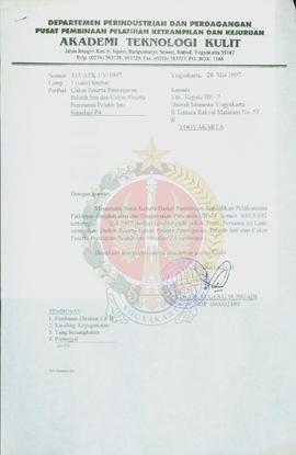 Surat dari Direktur Departemen Perindustrian dan Perdagangan Akademi Teknologi Kulit Yogyakarta k...
