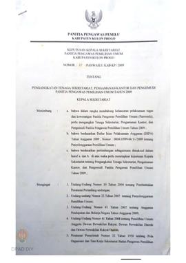 Keputusan Kepala Sekretariat Panitia Pengawas Pemilihan Umum Kabupaten Kulonprogo No : 27/Panwasl...