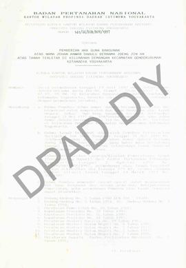Surat Keputusan Kepala Kantor Wilayah Badan Pertanahan Nasional Provinsi DIY. No : 141 /SK / HGB ...