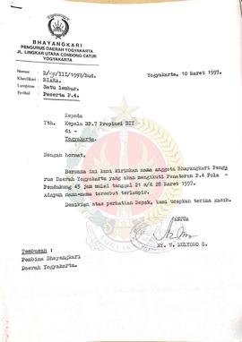 Surat dari Ketua Persatuan Istri Anggota Kepolisian Negara Republik Indonesia Pengurus Daerah Ist...