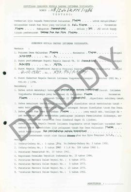 Surat Keputusan Gubernur DIY No. 118/Id2/KPTS/1986 tentang pemberian ijin kepada Pemerintah Kalur...