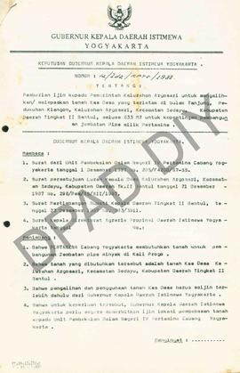 Surat Keputusan Gubernur DIY No.12/Id2/KPTS/1988 tentang pemberian ijin kepada Pemerintah Kalurah...