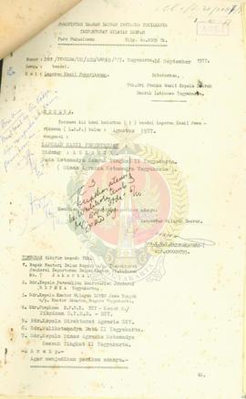 Laporan hasil pemeriksaan bidang agraria pada Kotamadya YK bulan Agustus 1977.