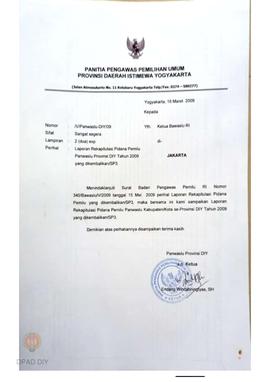 Laporan Rekapitulasi Pidana Pemilu Panwaslu Provinsi DIY Tahun 2009 yang dikembalikan/SP3.