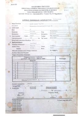 Laporan dari Balai Pengawasan dan Sertifikasi Benih II tentang hasil pemeriksaan lapangan fase pe...