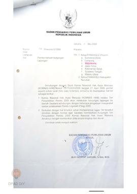 Surat dari Bawaslu RI kepada Ketua  Panwaslu Provinsi DIY dan Ketua  Panwaslu Kabupaten Nunukan p...