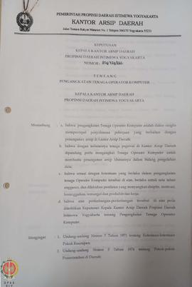 Surat Keputusan Kepala Kantor Arsip Daerah Provinsi Daerah Istimewa Yogyakarta Nomor: 814/124/KAD...