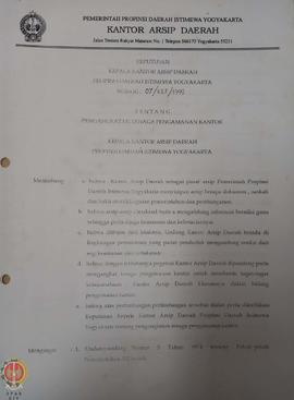 Surat Keputusan Kepala Kantor Arsip Daerah Provinsi Daerah Istimewa Yogyakarta Nomor: 07KEP/1999 ...