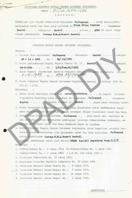 Surat Keputusan Gubernur DIY No. 91/Id2/KPTS/1986 tentang pemberian ijin kepada Pemerintah Kalura...