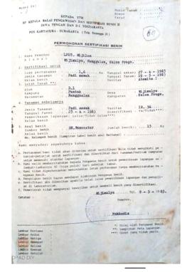 Permohonan Sertifikasi Benih, VAritas Atomita I, bulan Mei 1983 ditujukan kepada Balai Pengawasan...