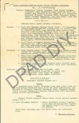 Keputusan Gubernur Kepala Daerah Istimewa Yogyakarta No. 9/PAN/KPTS/1979 tentang Pembentukan Pani...