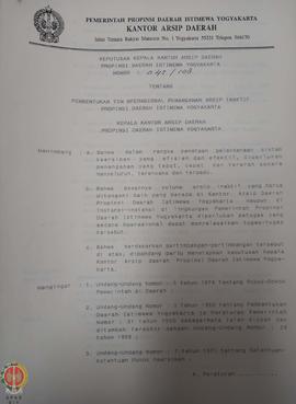 Surat keputusan Kepala Kantor Arsip Daerah Provinsi Daerah Istimewa Yogyakarta nomor: 045/108 ten...