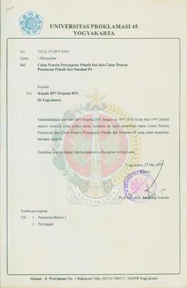 Surat dari Rektor Universitas Proklamasi 45 Yogyakarta kepada Kepala BP-7 Daerah Istimewa Yogyaka...