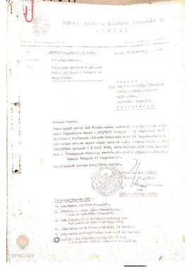 Surat dari Bupati Kepala Daerah Tingkat II Bantul No. 13849/ Pem.01/ 4211/ 1982 tanggal 11 Desemb...