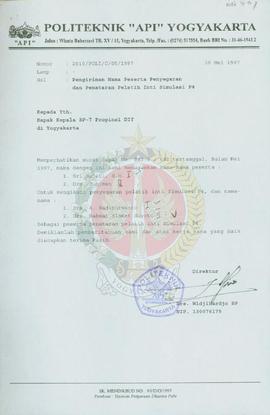 Surat dari Direktur Politeknik API (Akademi Pariwisata Indonesia) kepada Kepala BP-7 Provinsi Dae...