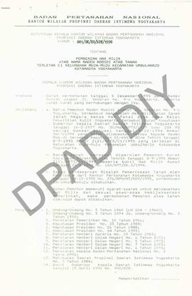 Surat Keputusan Kepala   Kantor Wilayah BPN Provinsiinsi DIY                  No : 001/SK/HM/BPN/...