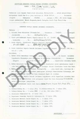 Surat Keputusan Gubernur DIY No. 133/Id2/KPTS/1986 tentang pemberian ijin kepada Pemerintah Kalur...