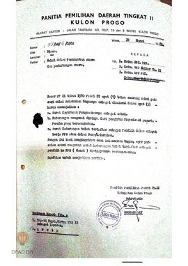 Surat dari Panitia Pemilihan Dati II Kulon Progo Nomor 58/LC/III/1982 tanggal 30 Maret 1982 kepad...