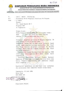 Surat dari Ketua Umum Badan Pengurus Daerah (BPD) Himpunan Pengusaha Muda Indonesia (HIPMI) Daera...