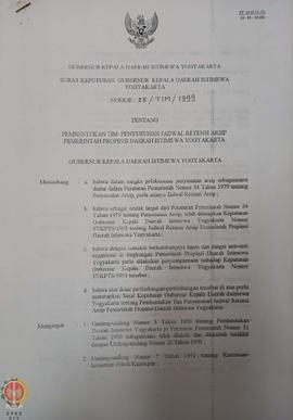 Surat Keputusan Gubernur Kepala Daerah Istimewa Yogyakarta nomor: 25/TIM/1999 tentang pembentukan...
