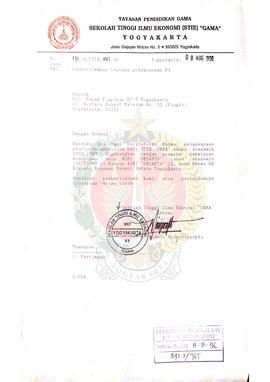Surat dari Ketua Sekolah Tinggi Ilmu Ekonomi (STIE) GAMA kepada Kepala BP-7 Yogyakarta mengenai p...
