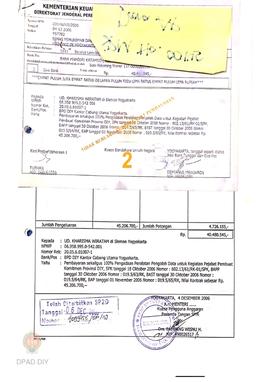 Surat Perintah Pencairan Dana kepada UD Kharisma Wiratama di Sleman, Yogyakarta untuk Pembayaran ...