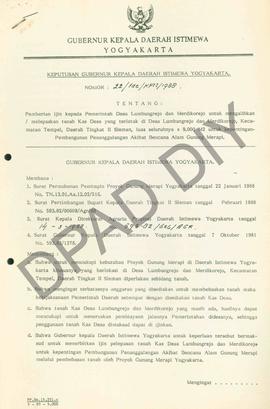 Surat Keputusan Gubernur Kepala DIY No. 22/Idz/KPTS/1988 tentang pemberian ijin kepada Pemerintah...