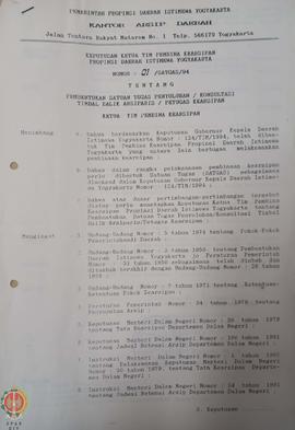 Surat Keputusan Ketua Tim Pembina Kearsipan Provinsi Daerah Istimewa Yogyakarta Nomor: 01/SATGAS/...