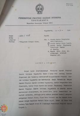 Surat dari Sekretaris Wilayah Daerah Pemerintah Provinsi Daerah Istimewa Yogyakarta kepada Kepala...