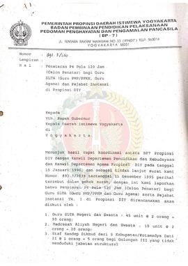 Surat dari Kepala BP-7 Daerah Istimewa Yogyakarta kepada Gubernur Kepala Daerah Istimewa Yogyakar...