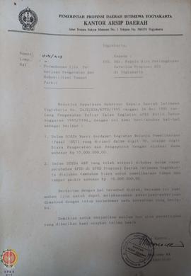 Surat dari Kepala Kantor Arsip Daerah Provinsi Daerah Istimewa Yogyakarta kepada Kepala Biro Perl...