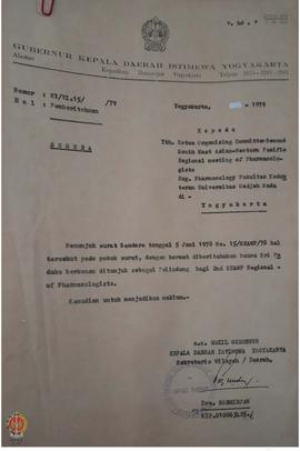 Surat dari Wagub Kepala Daerah Istimewa Yogyakarta kepada Ketua Organizing Committee Second South...