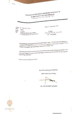 Surat dari Ketua Penyelenggra Pelatihan PPD II Kabupaten Kulon Progo kepada Ketua PPD Tk Salinan ...