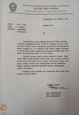 Bendel surat dari Kepala Kantor Arsip Daerah Provinsi Daerah Istimewa Yogyakarta perihal persiapa...
