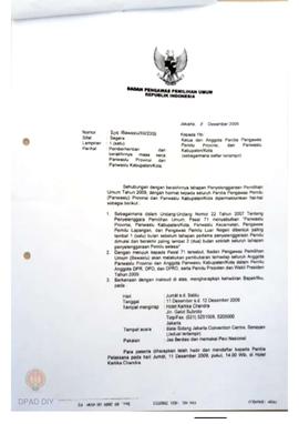Surat dari Badan Pengawas Pemilihan Umum RI untuk Ketua  dan Anggota Panwaslu Provinsi dan Panwas...