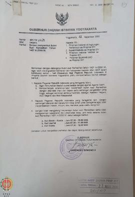 Surat dari Gubernur Daerah Istimewa Yogyakarta kepada Pimpinan Instansi di lingkungan Pemerintah ...
