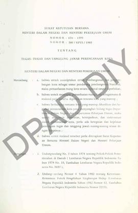 Surat Keputusan bersama Mendagri dan Menteri PU No : 650-1595 dan No : 503/KPTS/1985 tanggal 12 N...