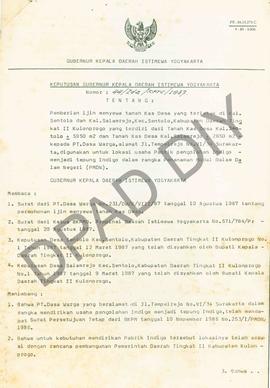 Surat Keputusan  Gubernutr Kepala DIY No. 44/Idz/KPTS/1987 tentang pemberian ijin menyewa tanah k...