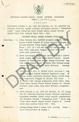 Surat Keputusan Gubernur Kepala Daerah Istimewa Yogyakarta Nomor  118/KPTS/1990 tentang Penunjuka...