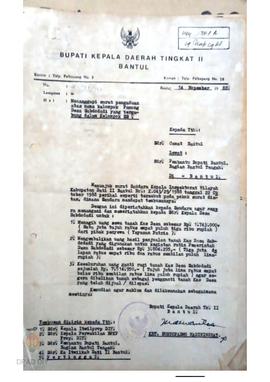 Surat Bupati Kepala daerah Tingkat II Bantul kepada Camat Bantul lewat pembantu Bupati Bantul Ten...