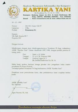 Surat dari Pejabat Sementara Direktur Akademi Manajemen Informatika dan Komputer Kartika Yani kep...