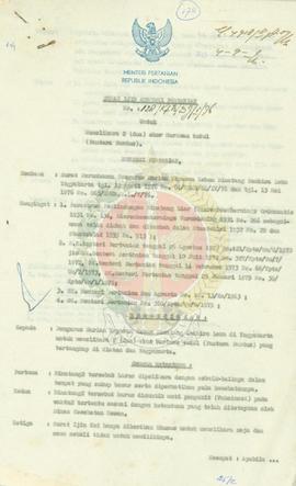 Surat ijin Menteri Pertanian No 128/Kpts/DJ/I/1976 untuk memelihara 2 harimau tutul (Pantera Pard...