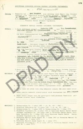 Surat Keputusan Gubernur Kepala DIY, No. 890/Hak/Kpts/1982 tanggal 26 Oktober 1982 tentang Pember...