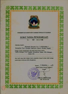 Kumpulan Surat Tanda Penghargaan An. Kelompok Macapat P4 “Ngudilaras” Cs Tahun 1995.