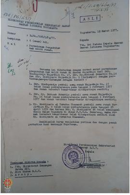Surat dari Direktorat Perekonomian Setda DIY No. D. Pk/ 298/ I/ Pg/ 77 tanggal 12 Maret 1977 kepa...